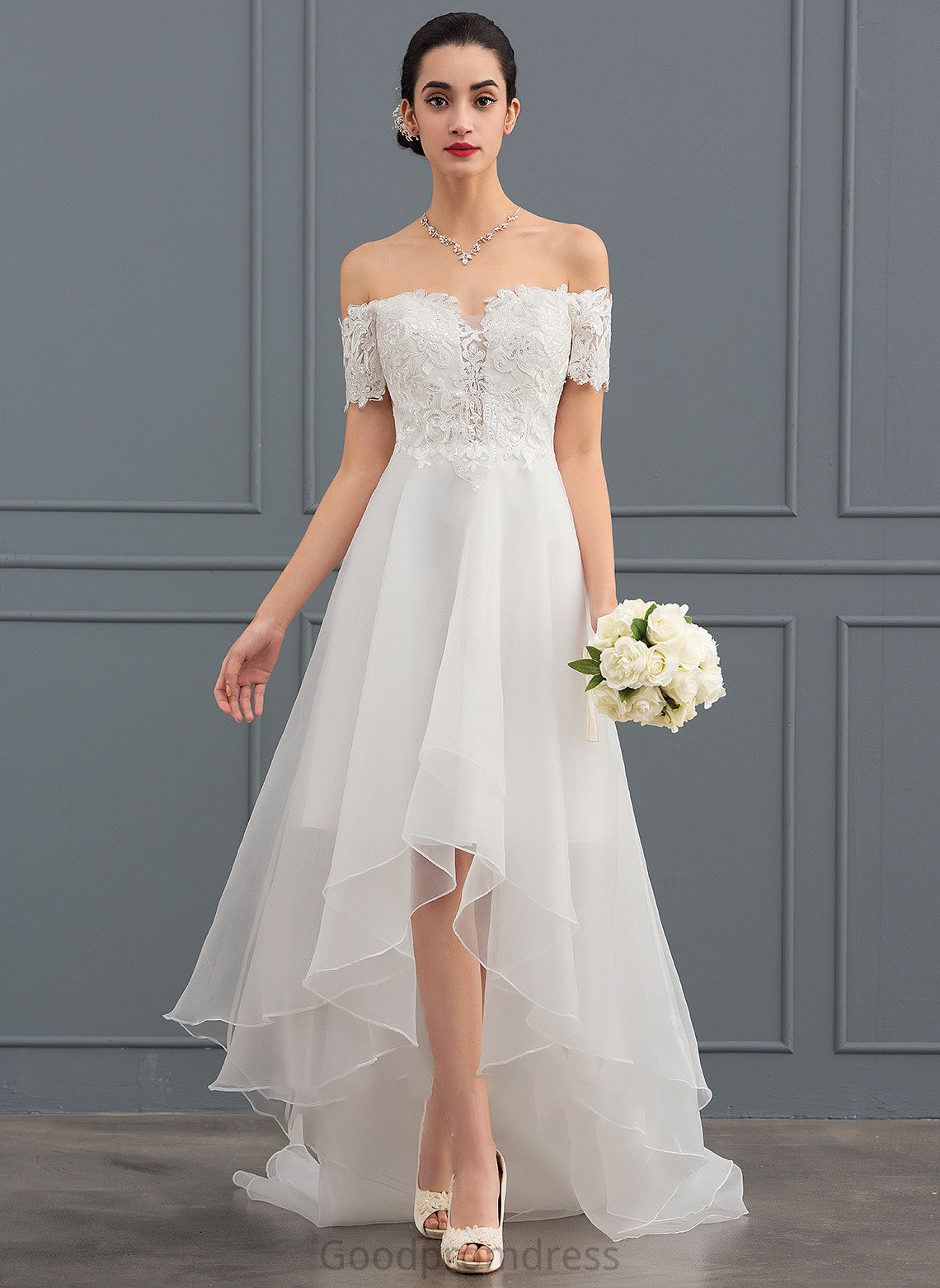 A-Line Wedding Dresses Logan With Sequins Asymmetrical Wedding Dress Organza