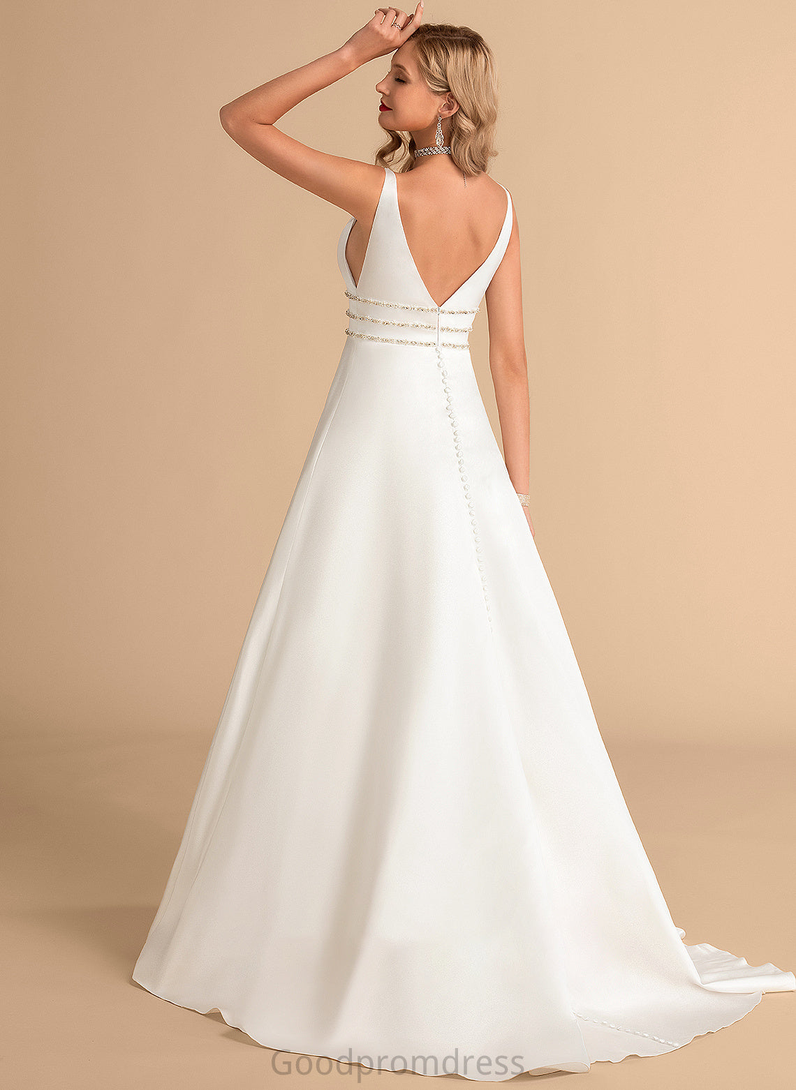 Satin Ball-Gown/Princess Dress Beading Wedding Dresses V-neck Sweep Lara With Wedding Train