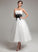Bow(s) Ball-Gown/Princess Tulle Wedding Dress Kira Beading Wedding Dresses Tea-Length Lace Strapless With Sash