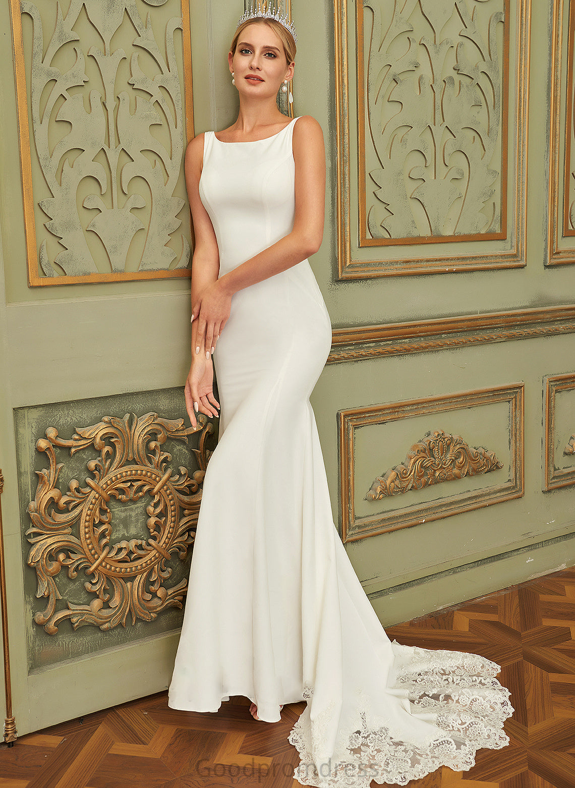 Stephany Neck Wedding Lace Lace Wedding Dresses Court Chiffon Scoop Train Dress Trumpet/Mermaid With