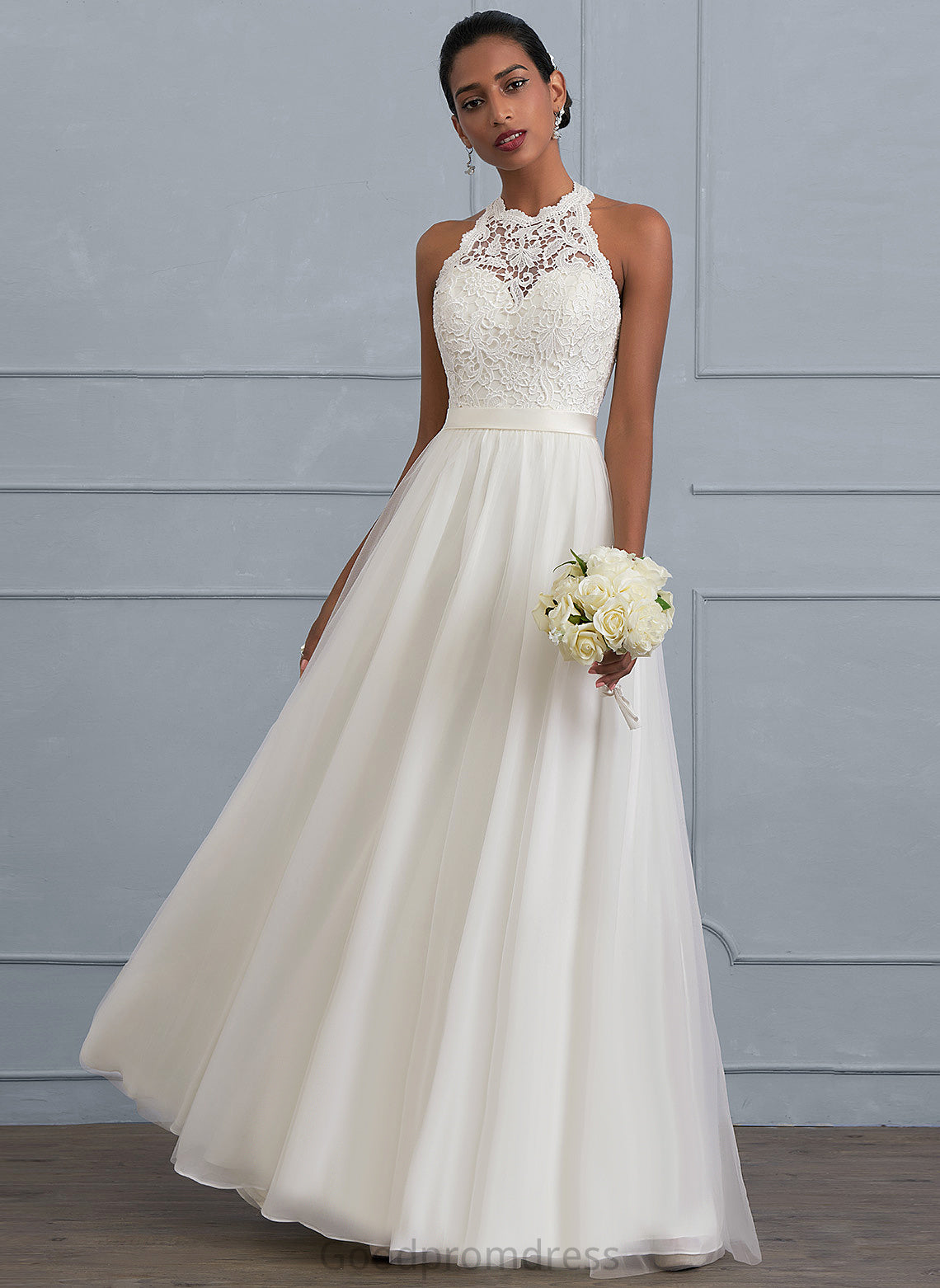 A-Line Floor-Length Wedding Mariana Charmeuse Lace Wedding Dresses Dress Tulle