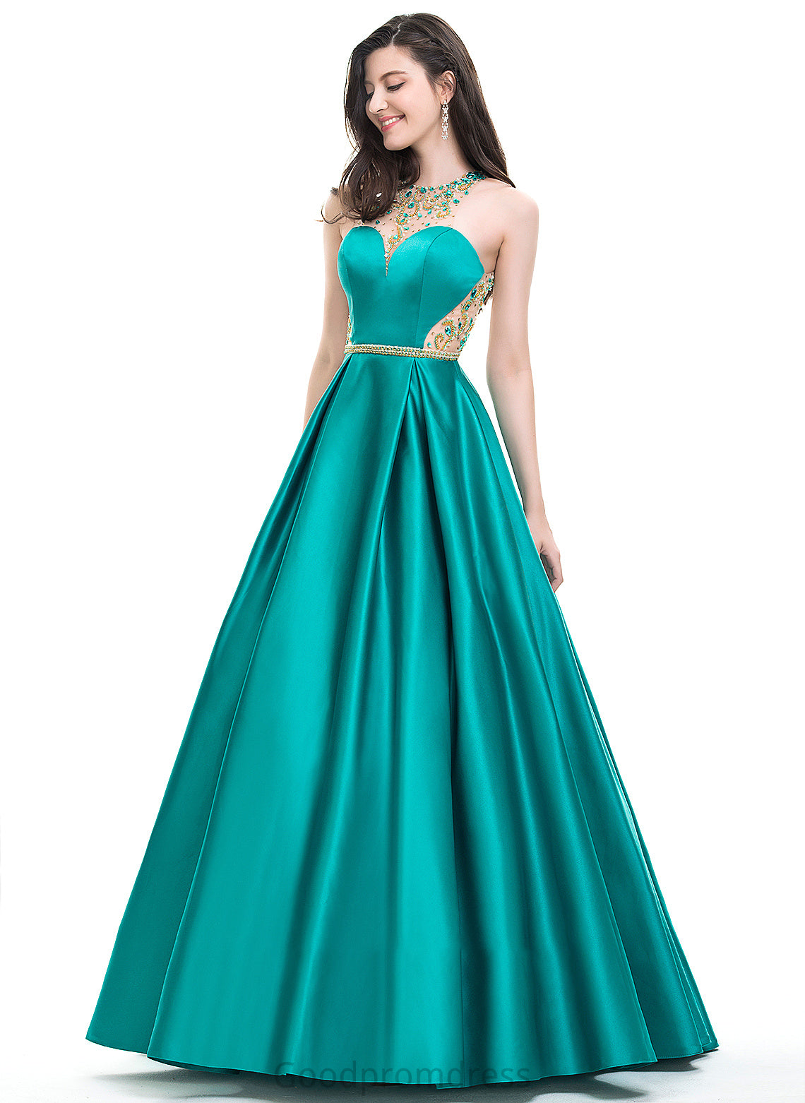 Prom Dresses Kyleigh Ball-Gown/Princess Satin Scoop Beading Neck Floor-Length With Sequins