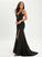Stretch Crepe Train V-neck Sequins Prom Dresses With Sweep Zariah Lace Trumpet/Mermaid