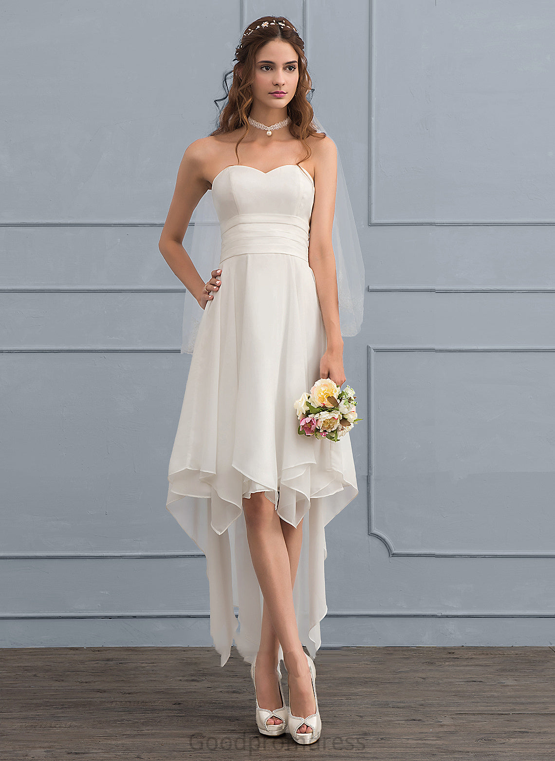 Ruffle Asymmetrical Wedding Dresses A-Line Chiffon With Dress Wedding Sweetheart Trudie