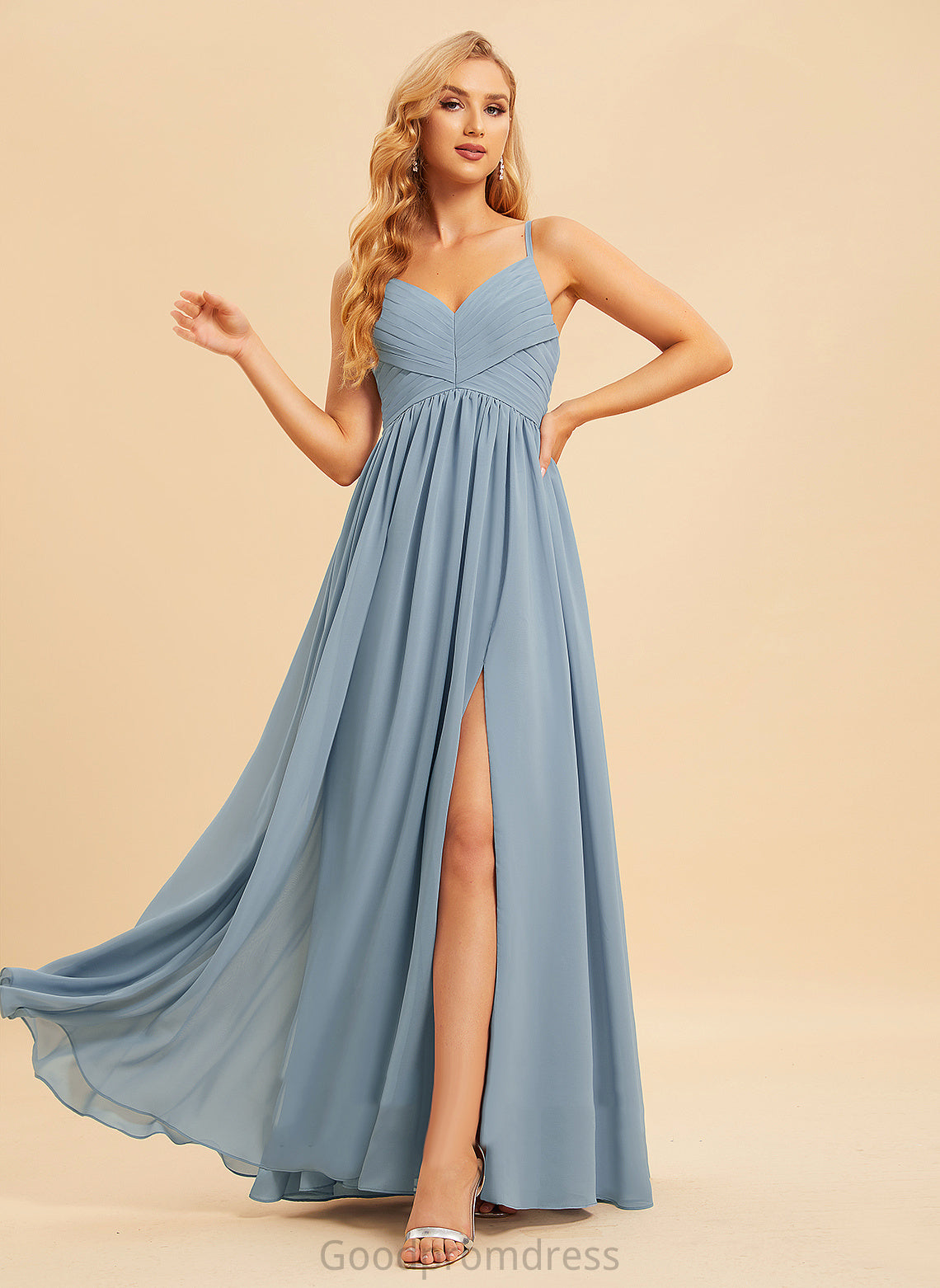 Fabric Length Floor-Length SplitFront Silhouette Embellishment Neckline A-Line V-neck Estrella A-Line/Princess Knee Length Bridesmaid Dresses