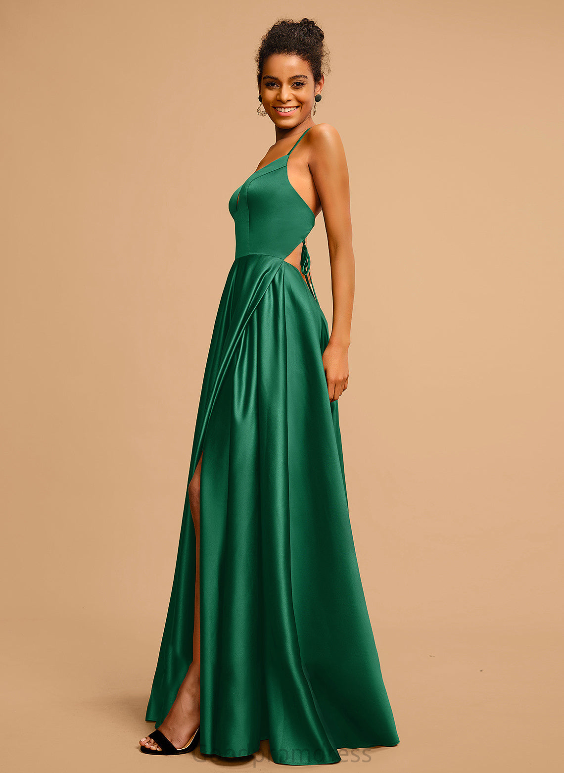 V-neck Satin Elliana A-Line Prom Dresses Floor-Length