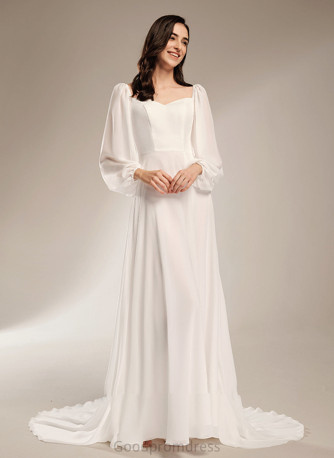 Chapel Split Dress Front Wedding Dresses V-neck With Stephany Train A-Line Wedding