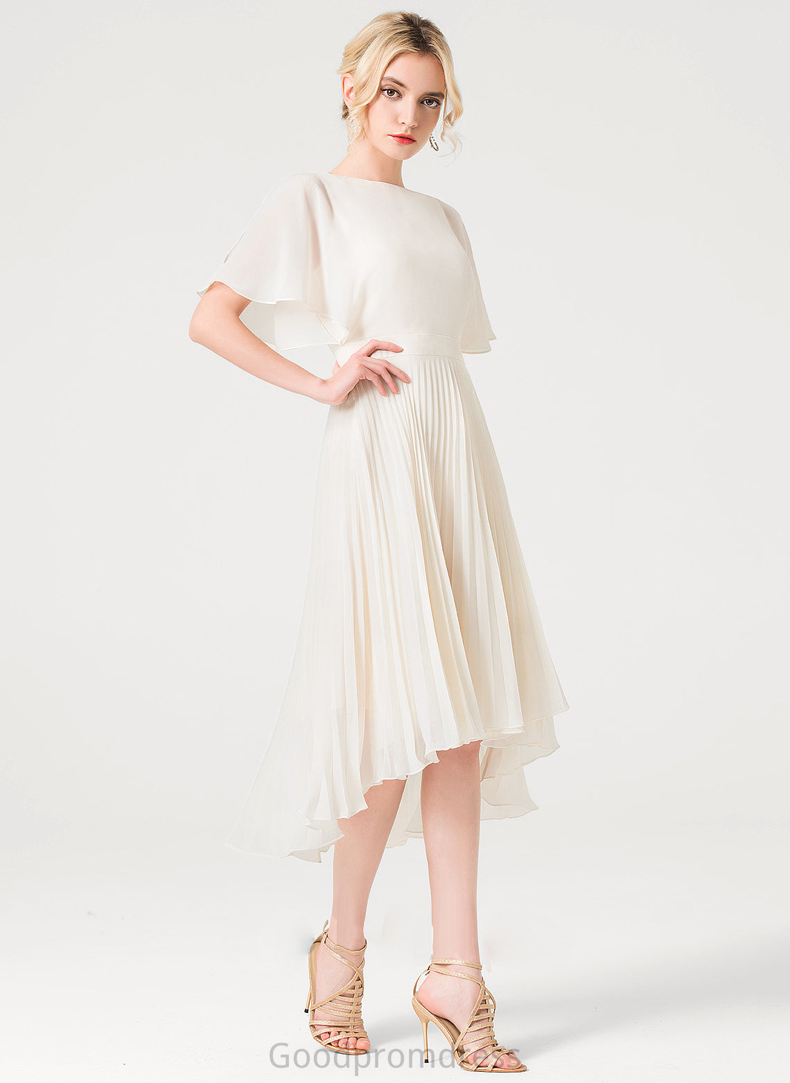 Fabric Silhouette Asymmetrical Neckline ScoopNeck Length A-Line Pleated Embellishment Kierra Natural Waist Scoop Bridesmaid Dresses