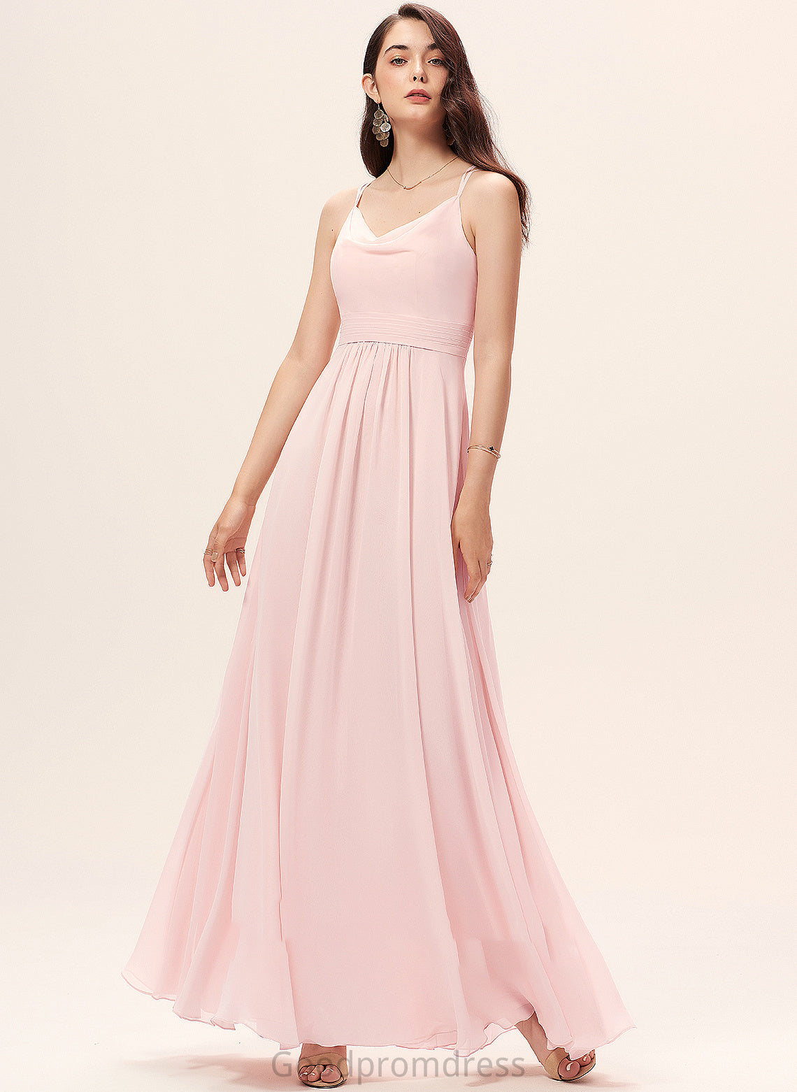 CowlNeck A-Line Floor-Length Silhouette Neckline Length Fabric Straps Lisa Natural Waist A-Line/Princess Sleeveless Bridesmaid Dresses
