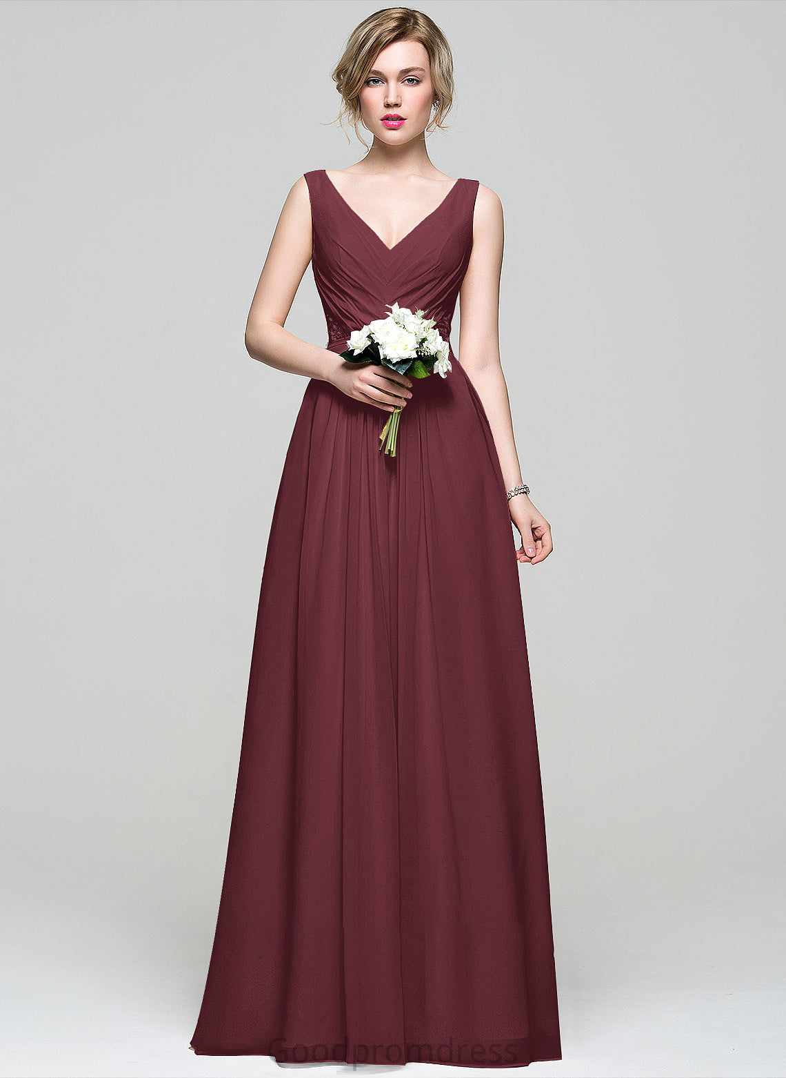 Floor-Length Neckline Fabric Silhouette Ruffle Lace Length Beading V-neck A-Line Embellishment Sequins Bridesmaid Dresses