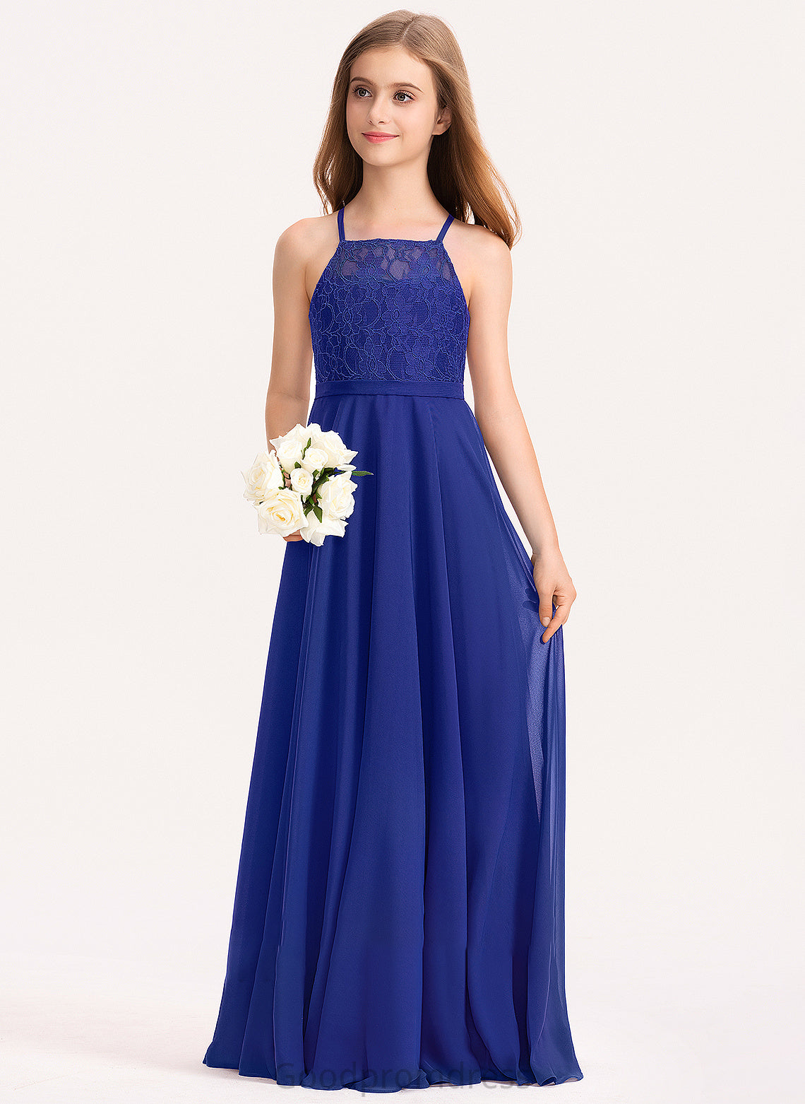 Square Chiffon Karley Floor-Length A-Line Lace Neckline Junior Bridesmaid Dresses