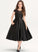 Junior Bridesmaid Dresses A-Line Leila Pockets Satin Lace Neck Knee-Length Scoop With