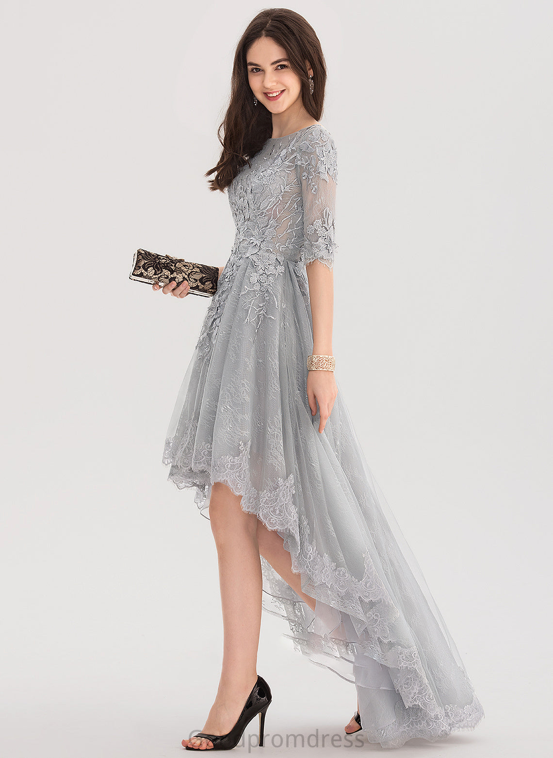 Asymmetrical Lace Neck Marlie Tulle Ball-Gown/Princess Scoop Prom Dresses
