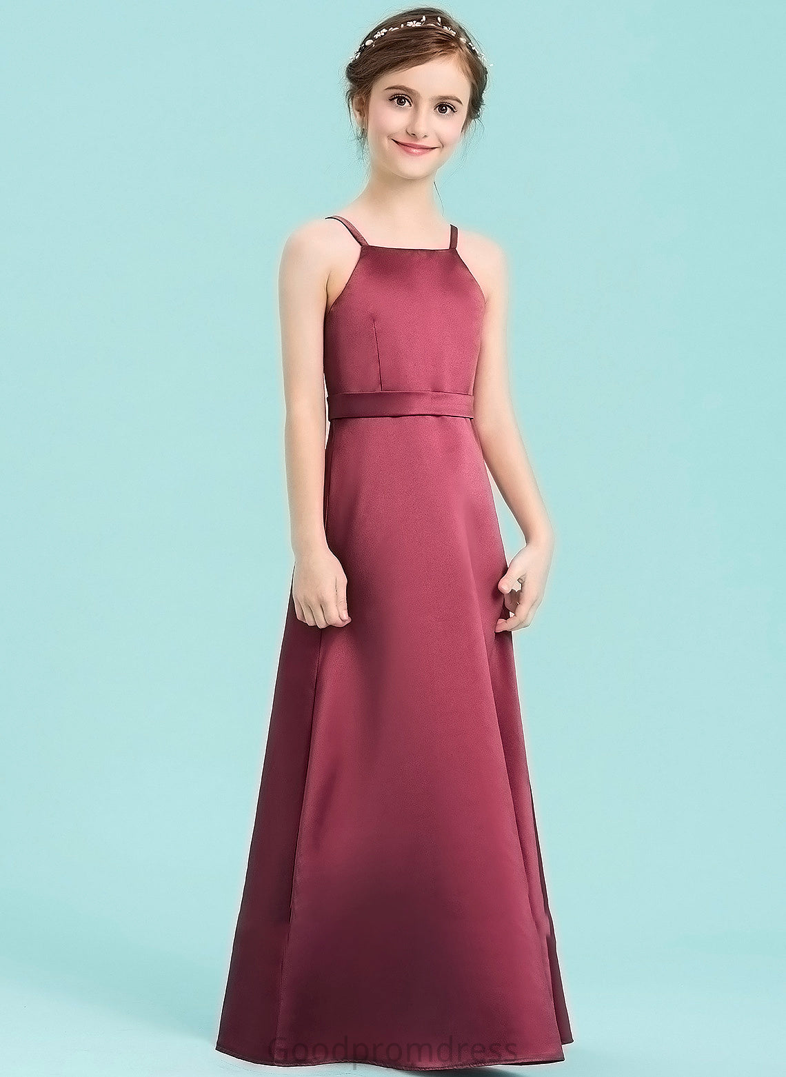 Neckline A-Line Bow(s) Junior Bridesmaid Dresses With Floor-Length Satin Square Miracle