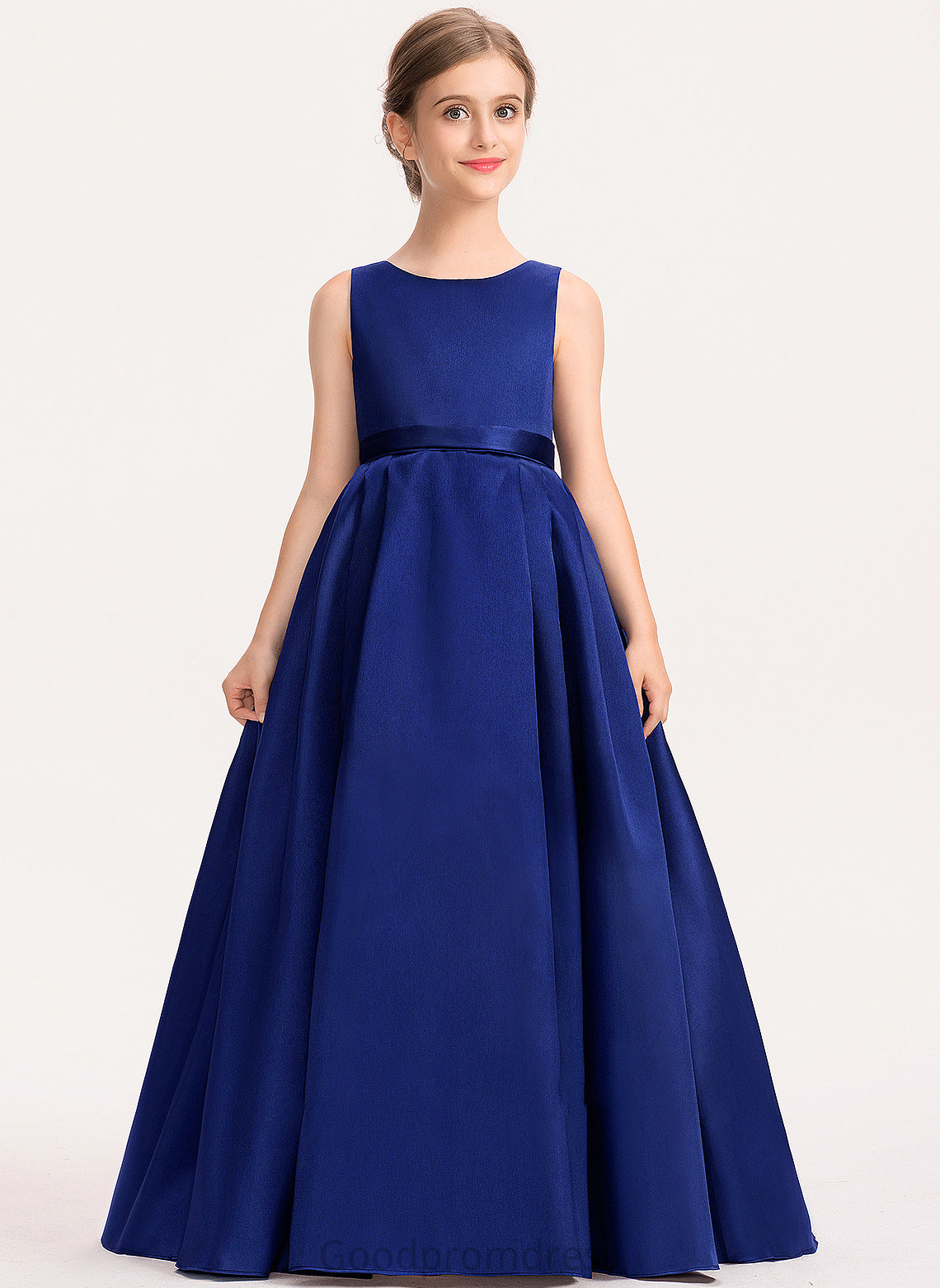 Satin Ball-Gown/Princess Scoop Bow(s) Karly With Train Junior Bridesmaid Dresses Sweep Neck