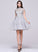 With High Kim Organza A-Line Homecoming Dresses Lace Appliques Dress Neck Tulle Lace Homecoming Short/Mini
