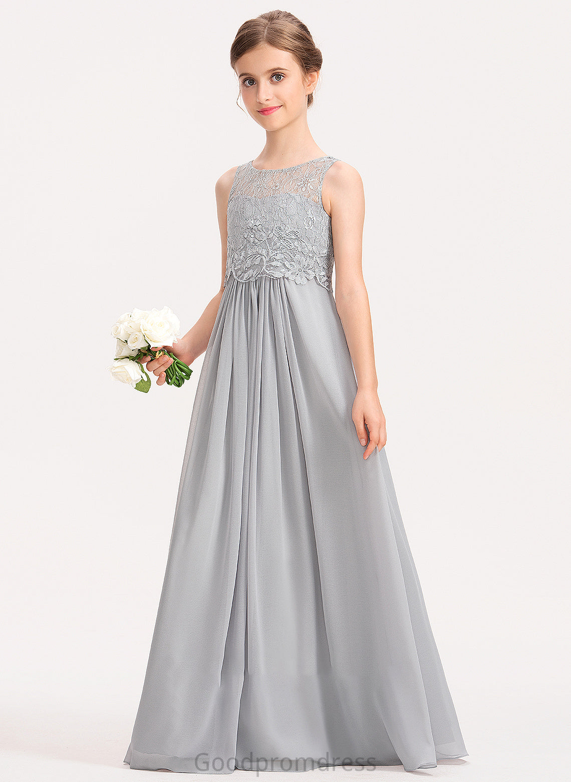 Lace A-Line Scoop Neck Junior Bridesmaid Dresses Brooke Chiffon Floor-Length