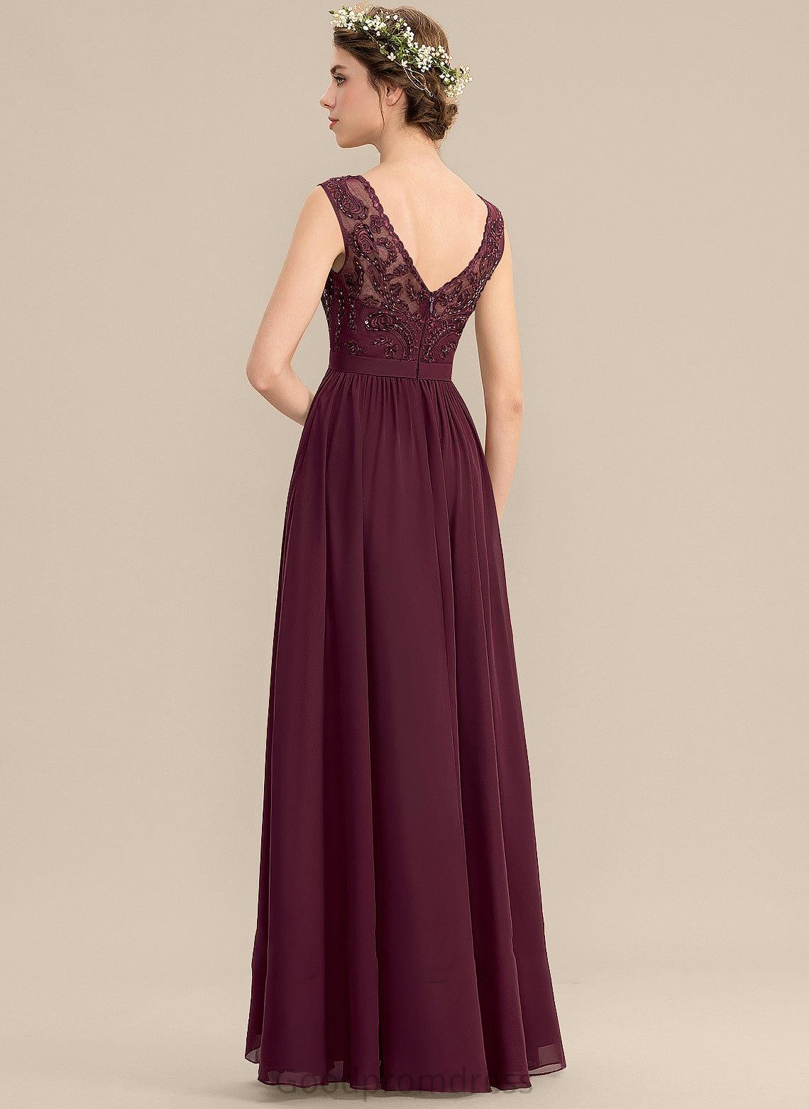 SplitFront Embellishment Silhouette Neckline Length Sequins V-neck Fabric Floor-Length Beading Pockets A-Line Bridesmaid Dresses
