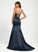 Gabriella Satin Sweep With Lace Prom Dresses Train V-neck Sequins Trumpet/Mermaid