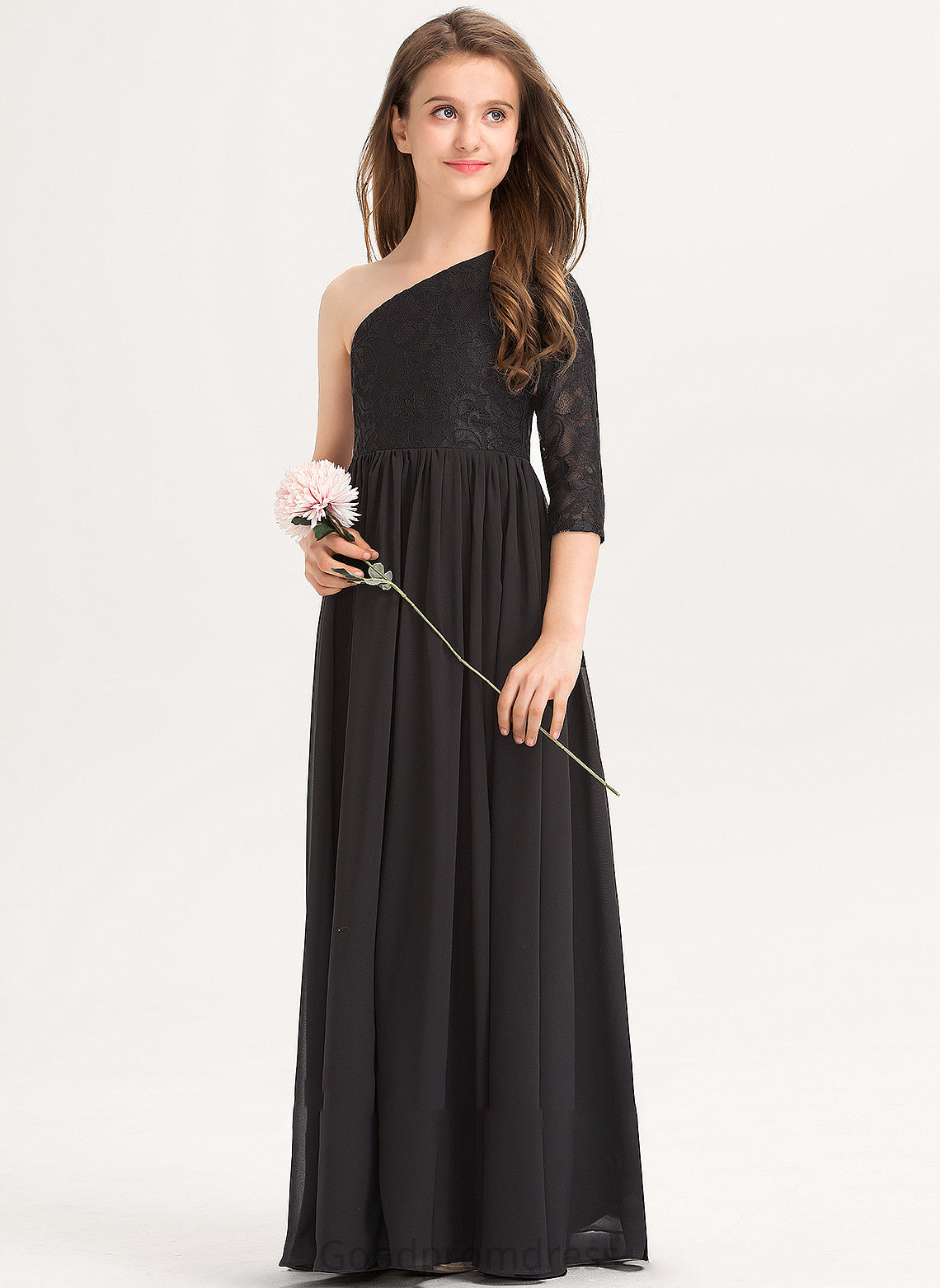 Aaliyah Lace Floor-Length Junior Bridesmaid Dresses Chiffon One-Shoulder A-Line