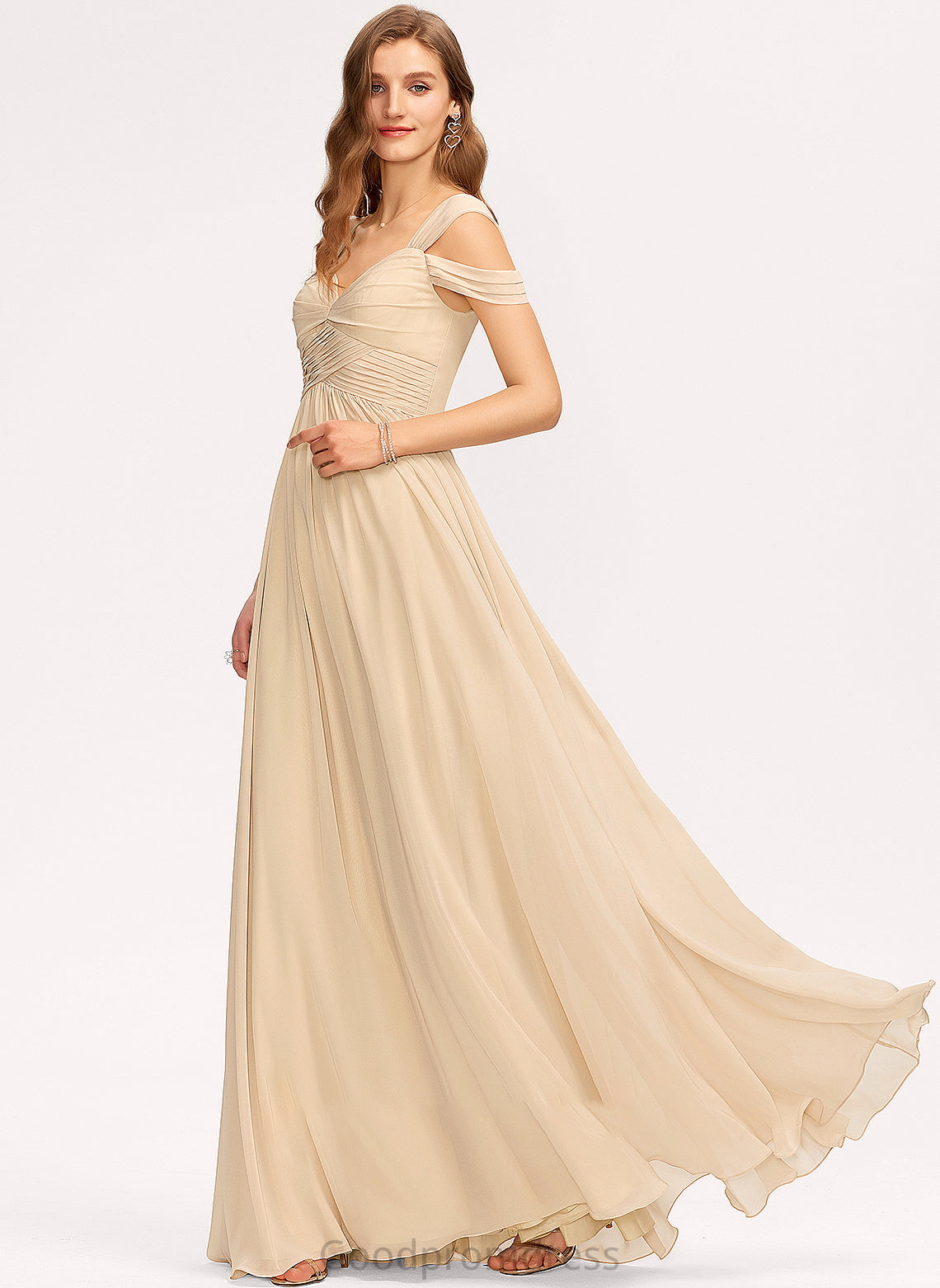 Ruffle Floor-Length A-Line V-neck Neckline Fabric Embellishment Silhouette Length Dalia Floor Length Natural Waist Bridesmaid Dresses
