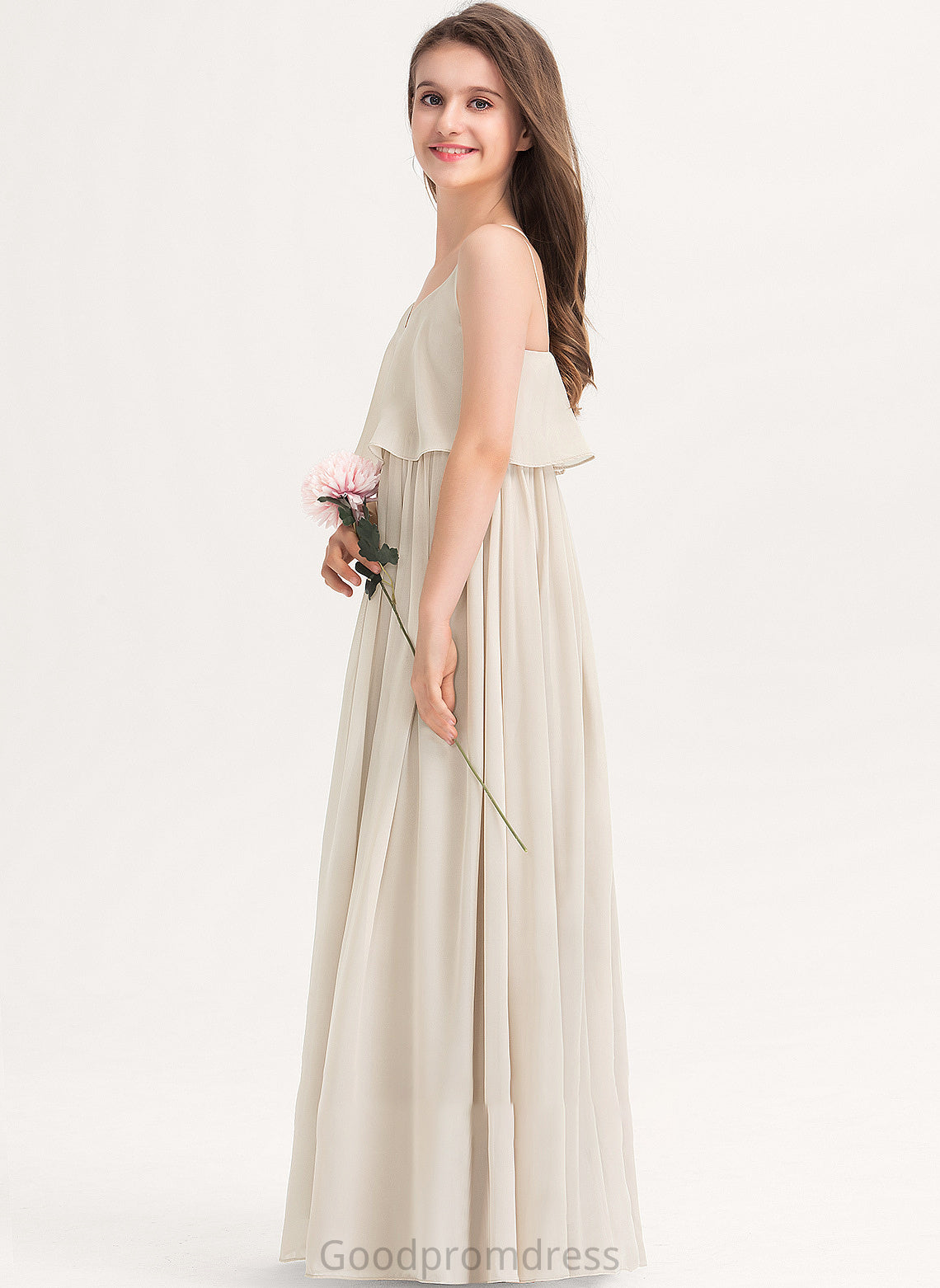 Chiffon Amelie V-neck Junior Bridesmaid Dresses Floor-Length A-Line