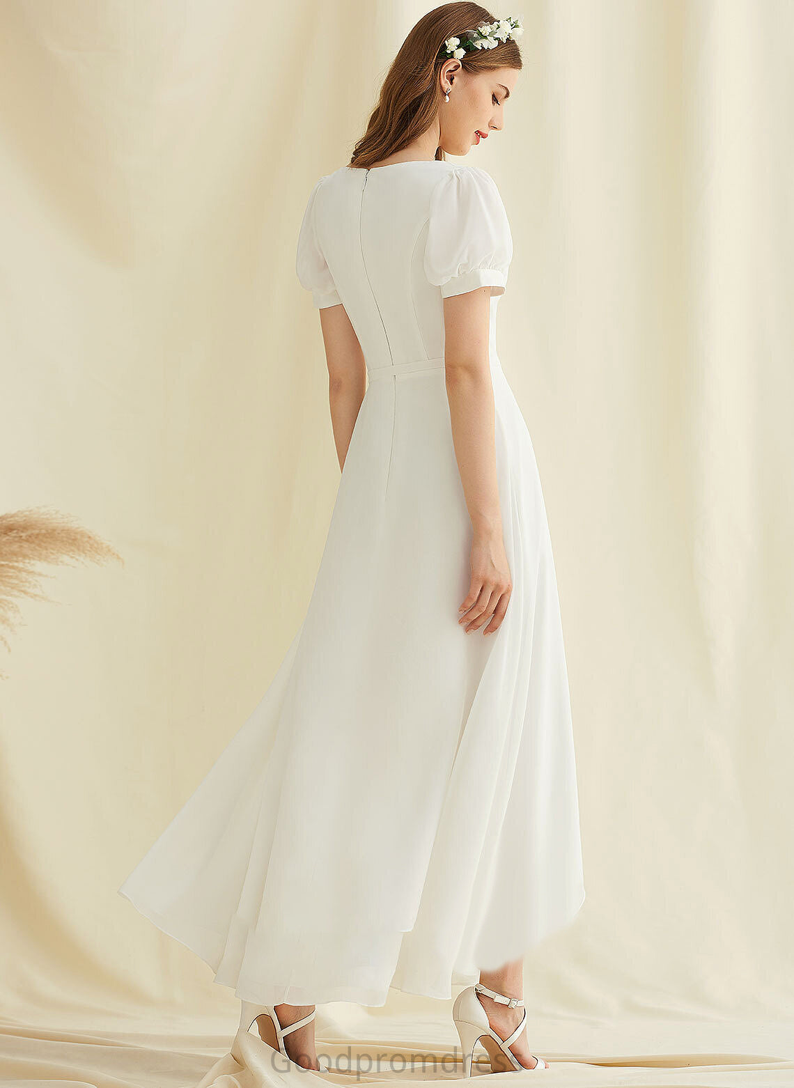 Wedding Dresses Mariah Asymmetrical Chiffon Dress V-neck Wedding A-Line