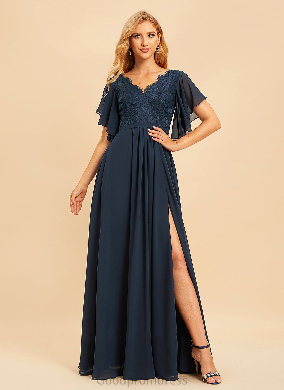 Neckline Fabric Silhouette V-neck Lace Embellishment A-Line Length Floor-Length SplitFront Kaydence Floor Length Bridesmaid Dresses