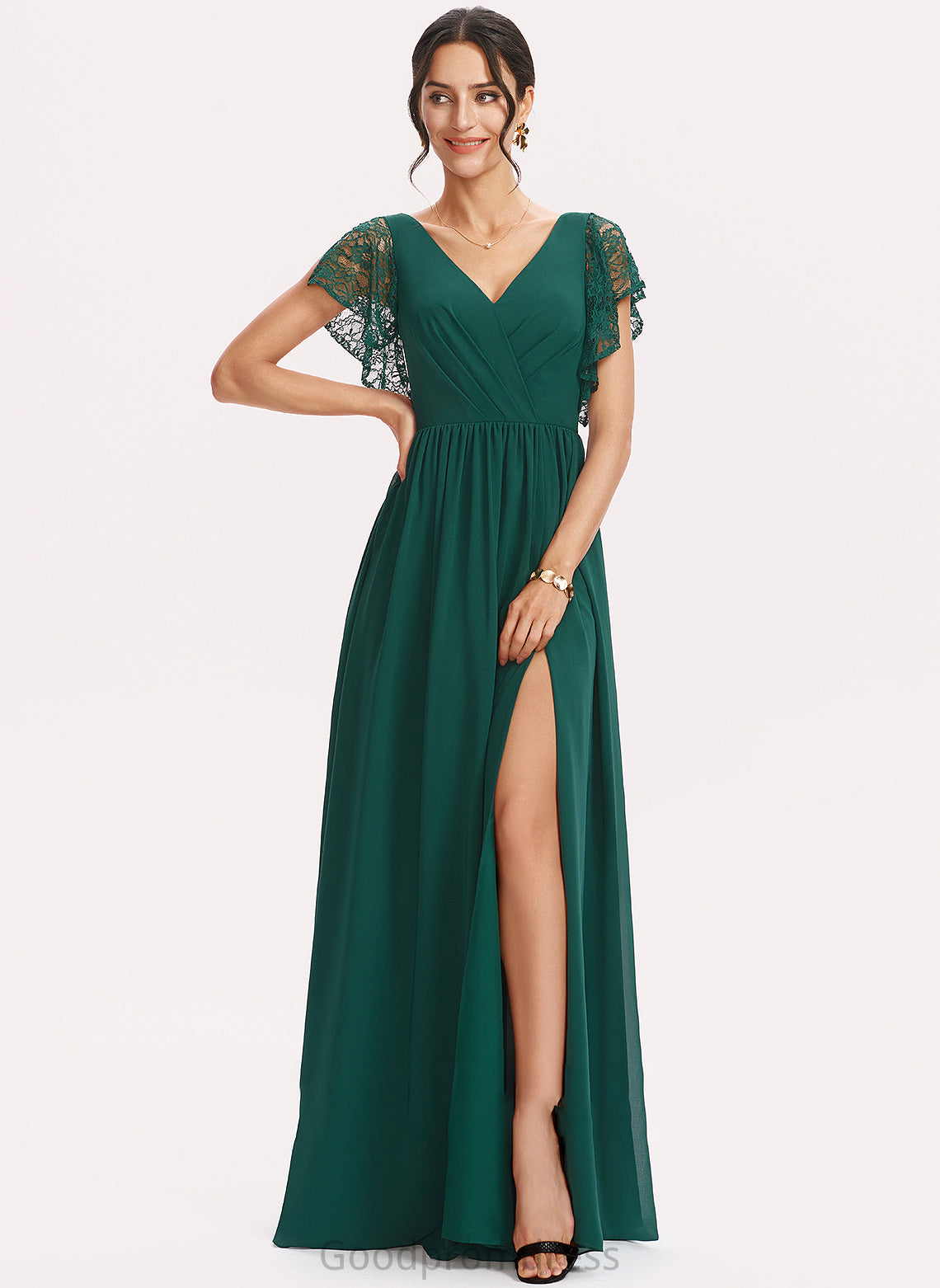 Fabric Length A-Line Lace Floor-Length Neckline Silhouette Embellishment SplitFront V-neck Anabella Halter Bridesmaid Dresses