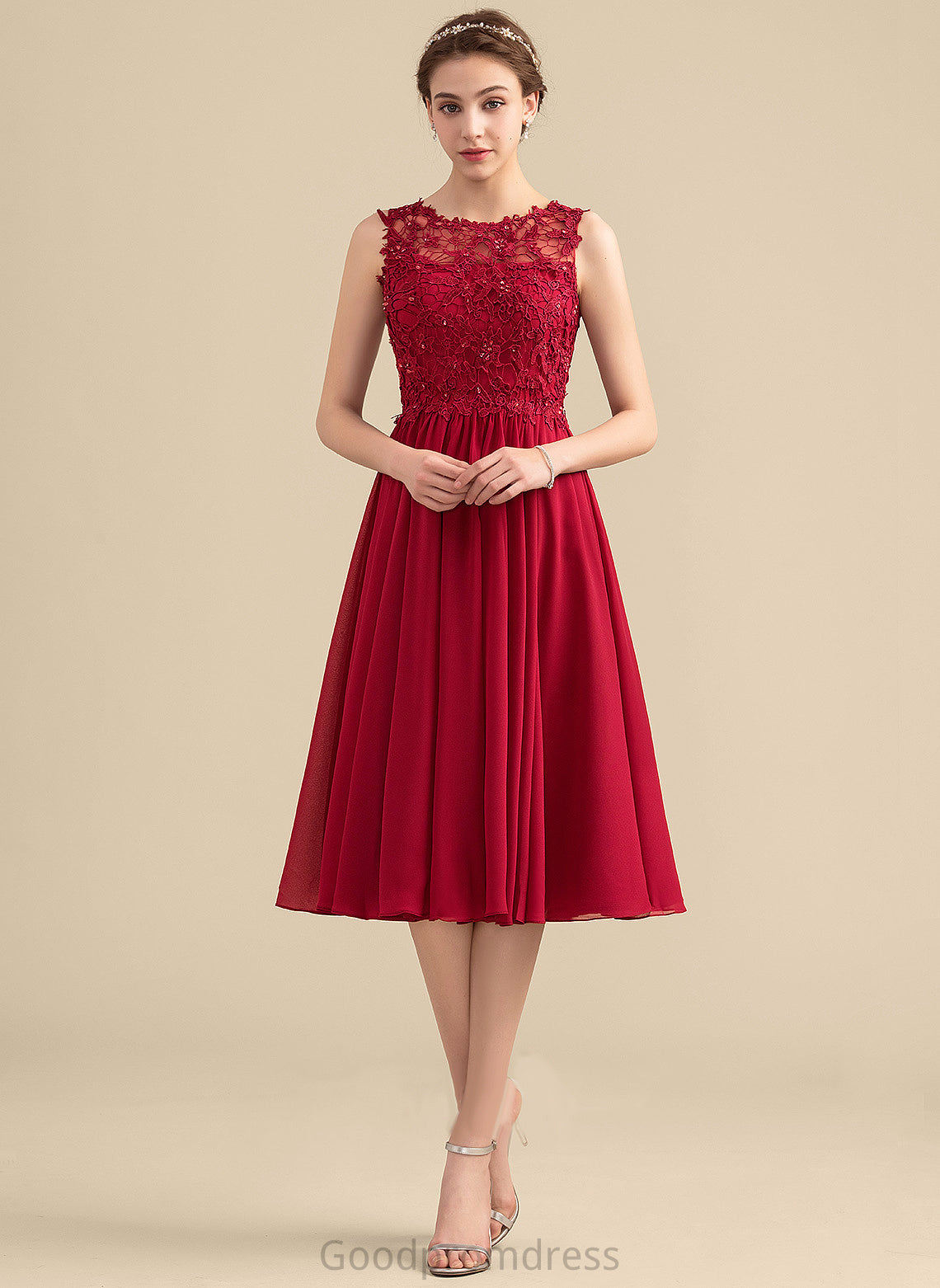 Knee-Length A-Line Neck Dress Beading Naima Lace With Homecoming Chiffon Scoop Lace Homecoming Dresses