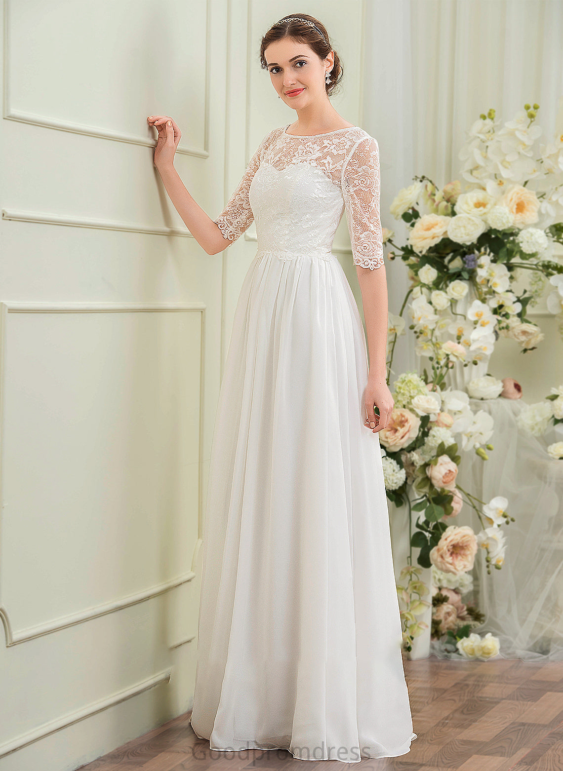 Chiffon A-Line Wedding Floor-Length Wedding Dresses Dress Angie Illusion