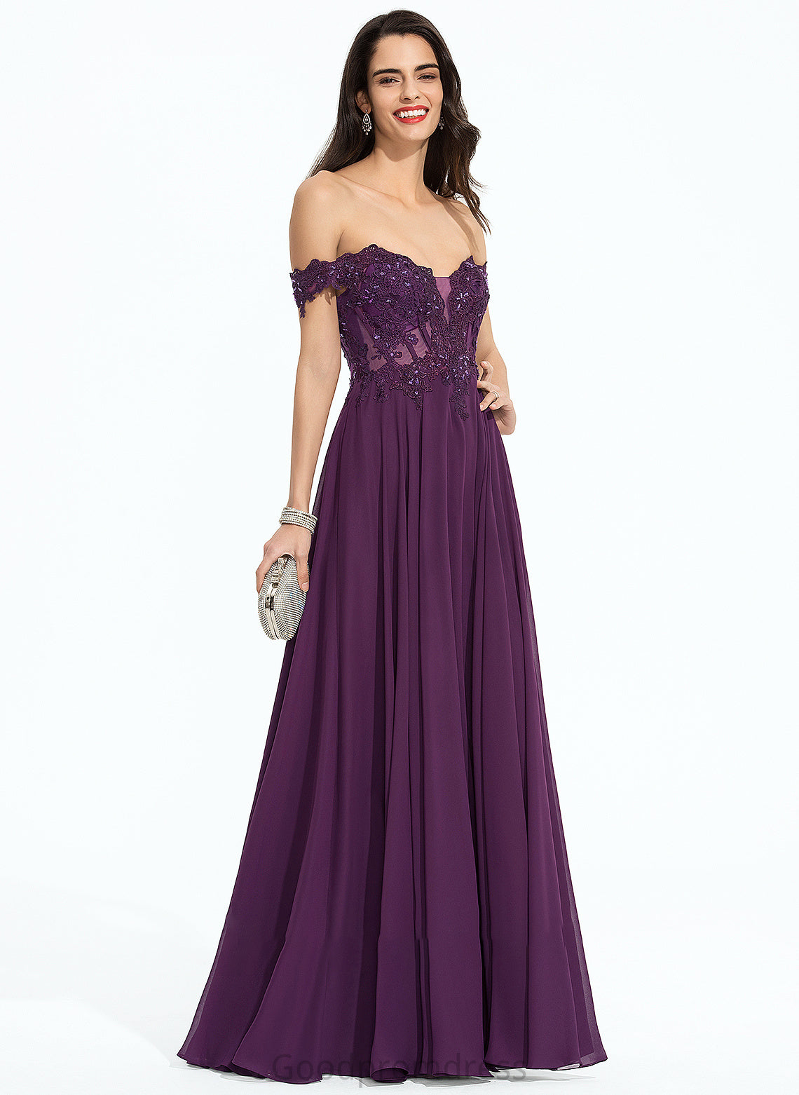 Prom Dresses Kallie Beading Ball-Gown/Princess With Off-the-Shoulder Chiffon Sequins Floor-Length
