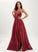 Ball-Gown/Princess Kelsey Satin Neck Train Scoop Sweep Prom Dresses Sequins With