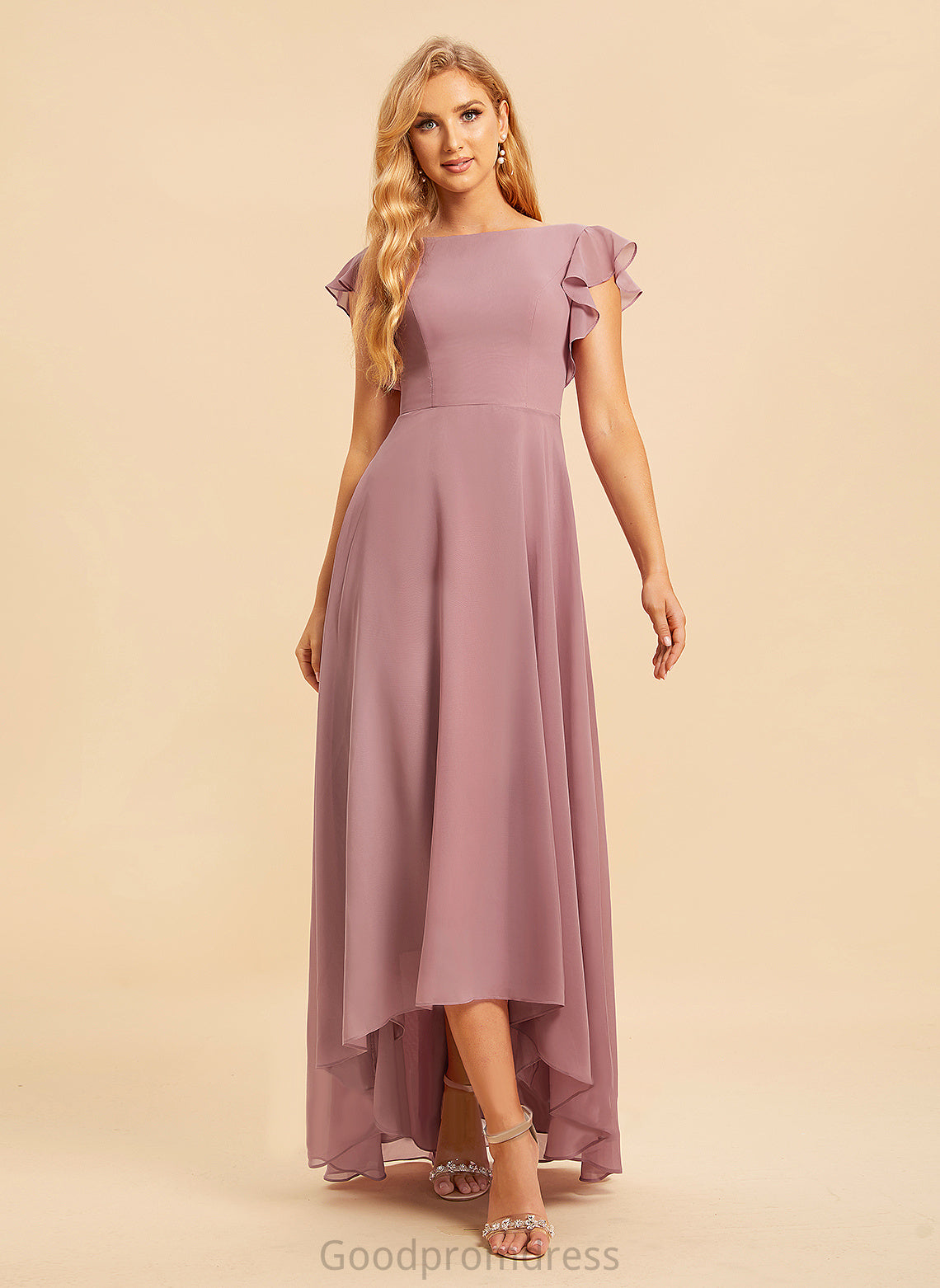 Embellishment Length Neckline Ruffle ScoopNeck A-Line Asymmetrical Fabric Silhouette Lauren Straps Floor Length Bridesmaid Dresses