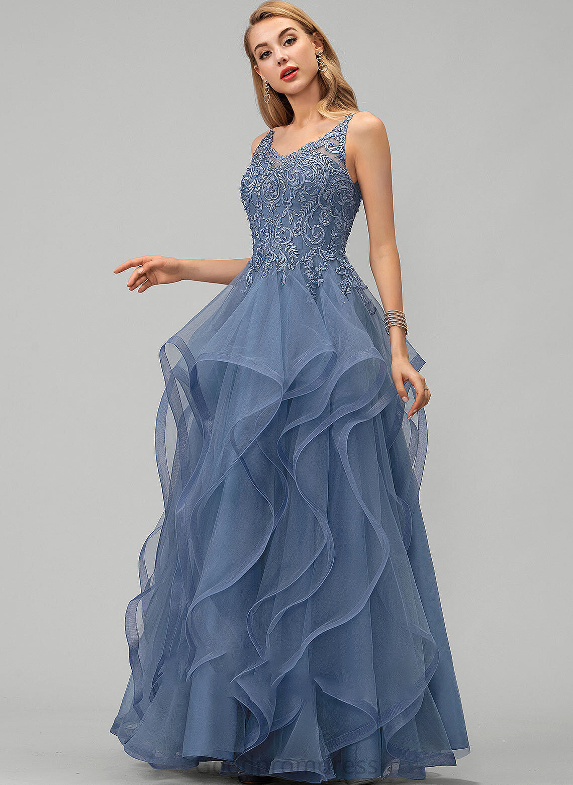 Evangeline With Prom Dresses Ball-Gown/Princess V-neck Beading Tulle Floor-Length Sequins Lace