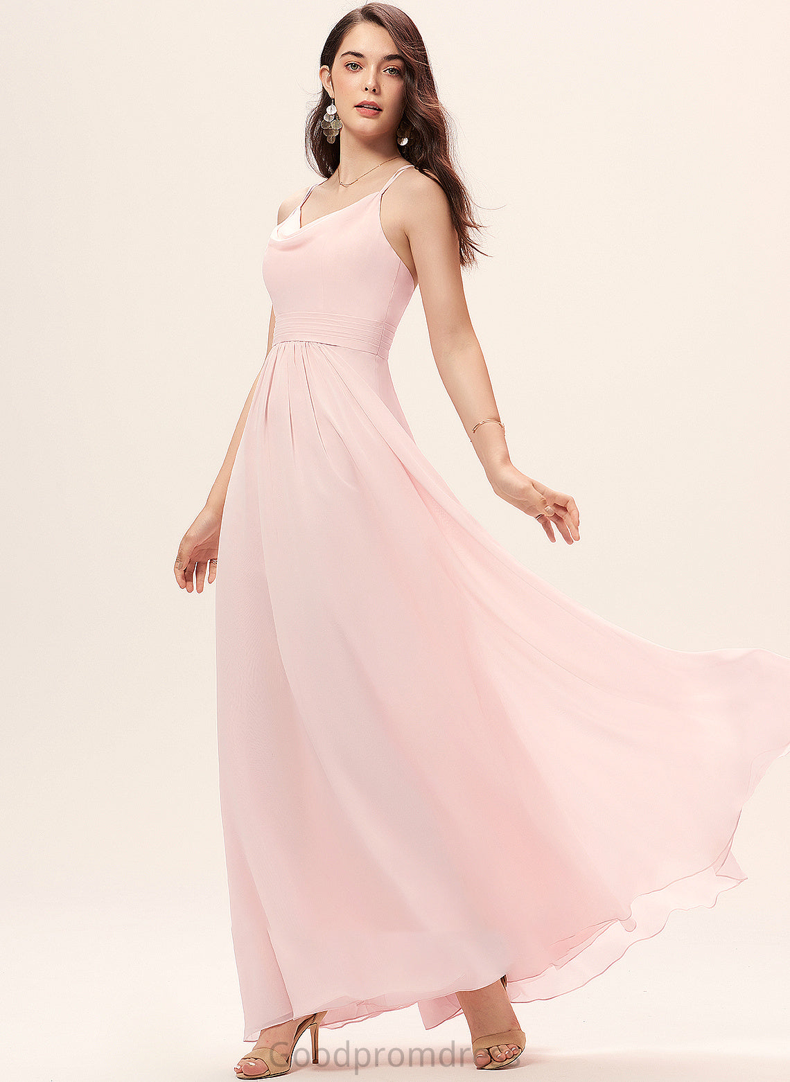 CowlNeck A-Line Floor-Length Silhouette Neckline Length Fabric Straps Lisa Natural Waist A-Line/Princess Sleeveless Bridesmaid Dresses