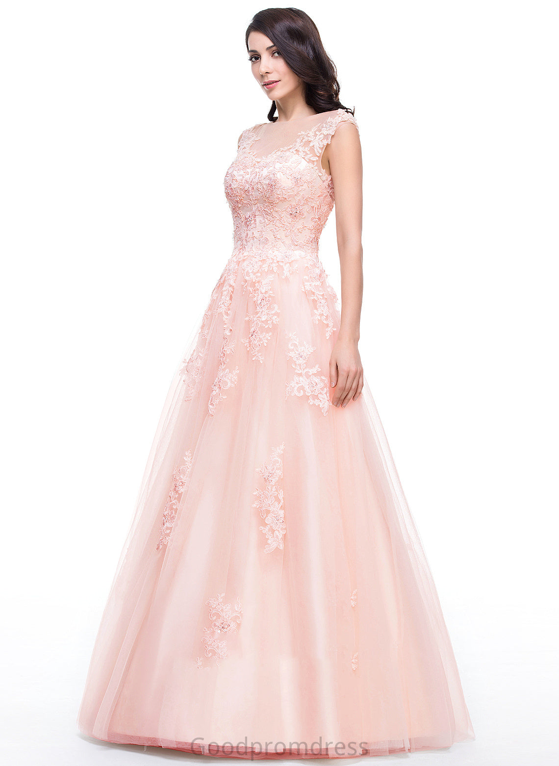 Angel With Appliques Sequins Prom Dresses Scoop Beading Ball-Gown/Princess Floor-Length Tulle Lace Neck