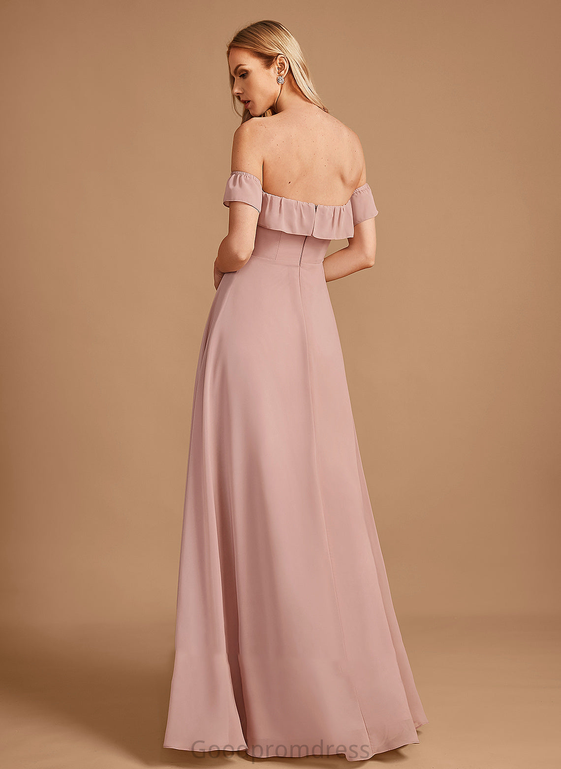 A-Line Neckline Floor-Length Silhouette Off-the-Shoulder Embellishment Ruffle Fabric Length Shyanne A-Line/Princess Sleeveless Bridesmaid Dresses