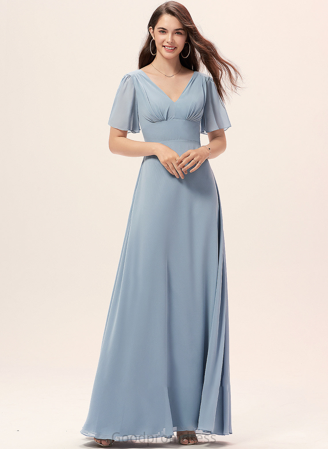 V-neck Straps A-Line Fabric Silhouette Floor-Length Length Neckline Thalia Floor Length Sleeveless V-Neck Bridesmaid Dresses