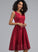 Lace Knee-Length Satin V-neck Homecoming Dresses Dress Appliques Mckinley With A-Line Homecoming