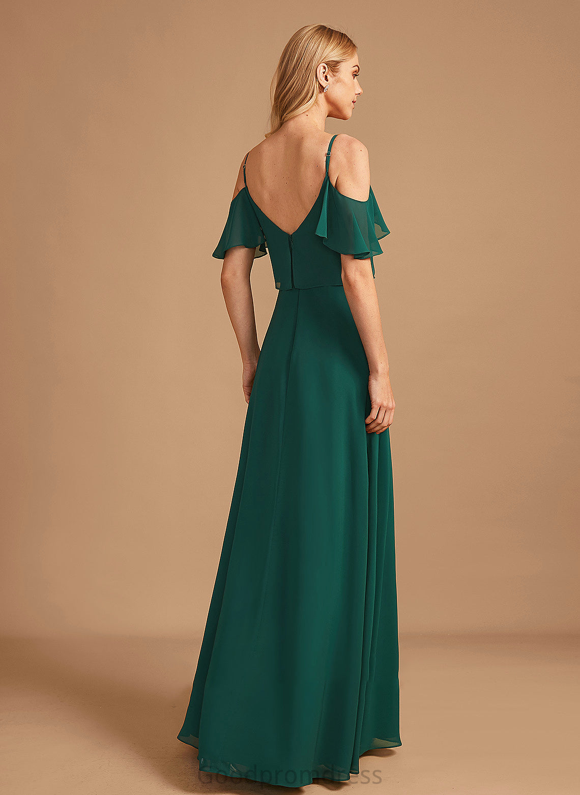 Length Neckline Embellishment Ruffle Floor-Length A-Line Fabric V-neck Silhouette Leslie A-Line/Princess Halter Bridesmaid Dresses