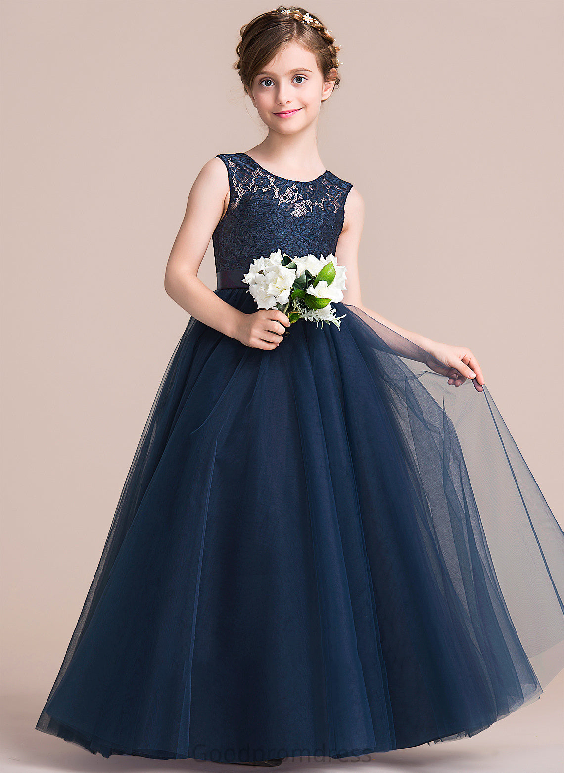 Jazlyn Junior Bridesmaid Dresses Ball-Gown/PrincessScoopNeckFloor-LengthTulleJuniorBridesmaidDressWithSash#126265