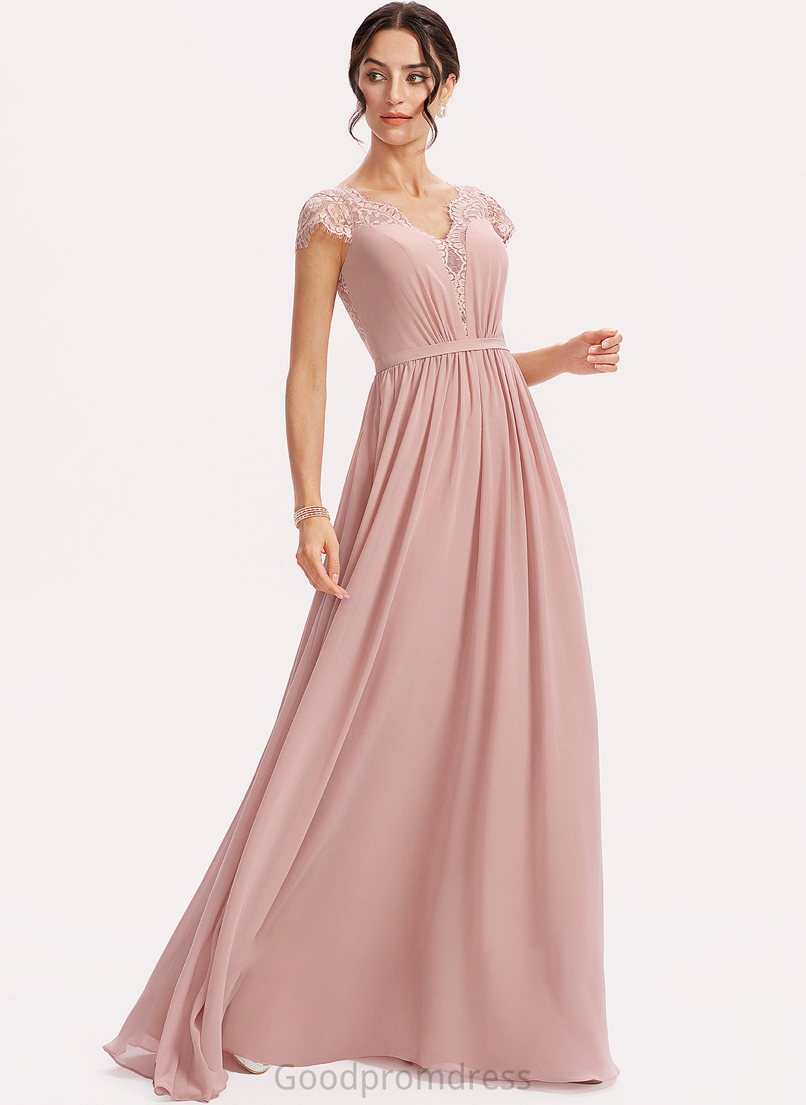 Embellishment Lace V-neck A-Line Fabric Silhouette Floor-Length Length Neckline Celeste A-Line/Princess V-Neck Bridesmaid Dresses