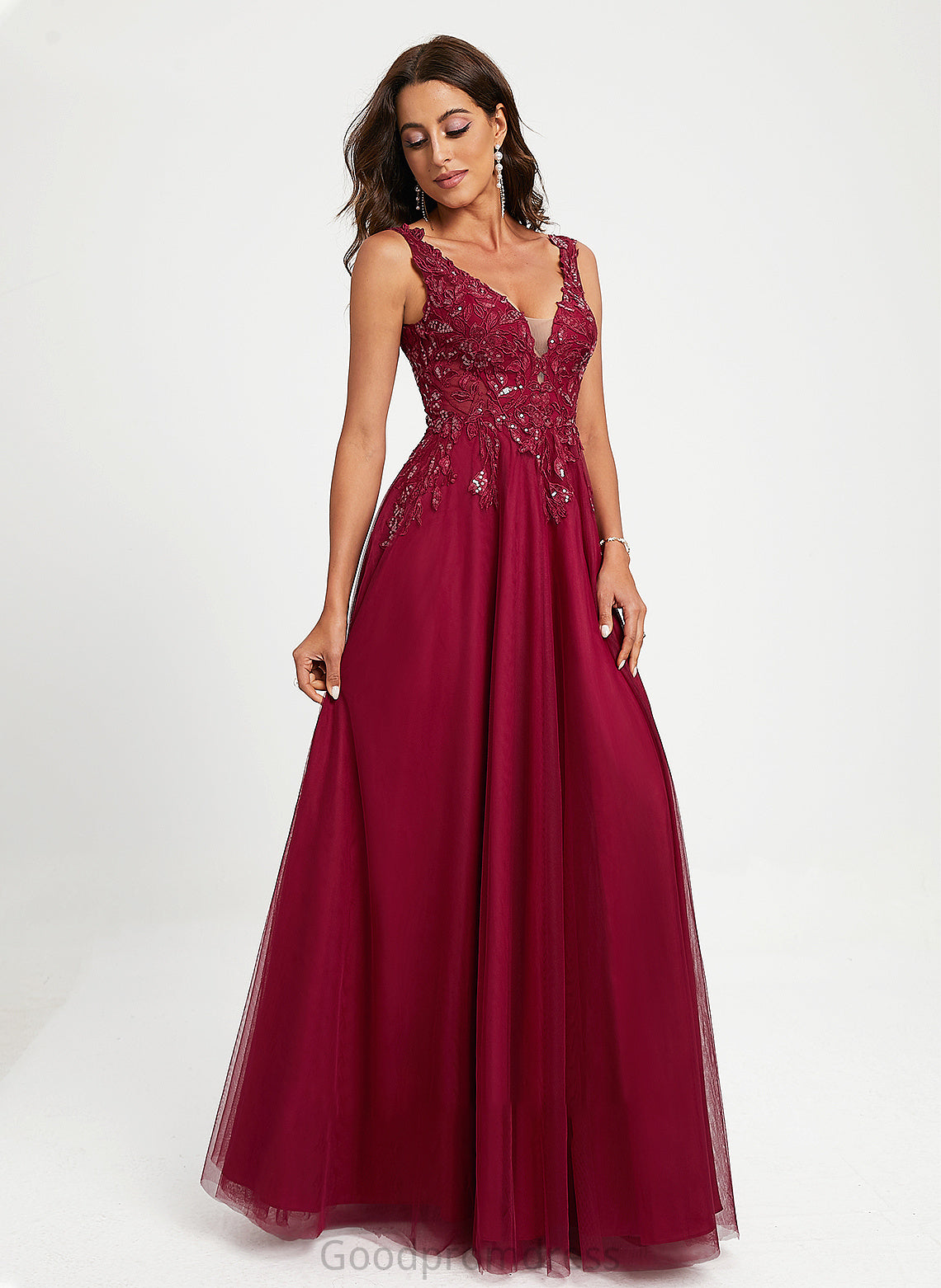 With V-neck Prom Dresses Tulle Norma Sequins Ball-Gown/Princess Floor-Length
