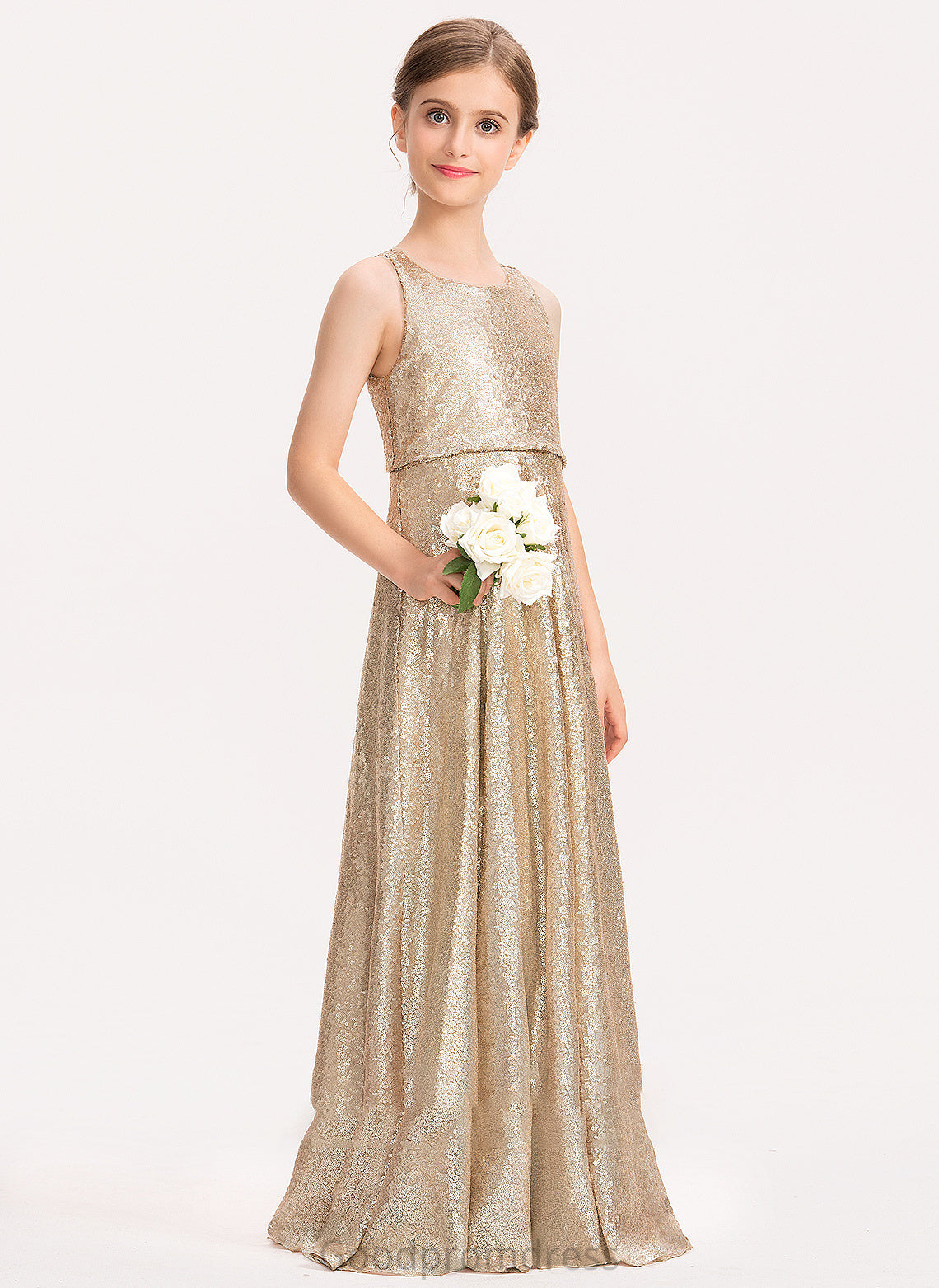 Noelle A-Line Scoop Neck Sequined Floor-Length Junior Bridesmaid Dresses