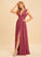 Length Embellishment Silhouette Neckline SplitFront Fabric Ruffle A-Line V-neck Floor-Length Iris Satin Bridesmaid Dresses