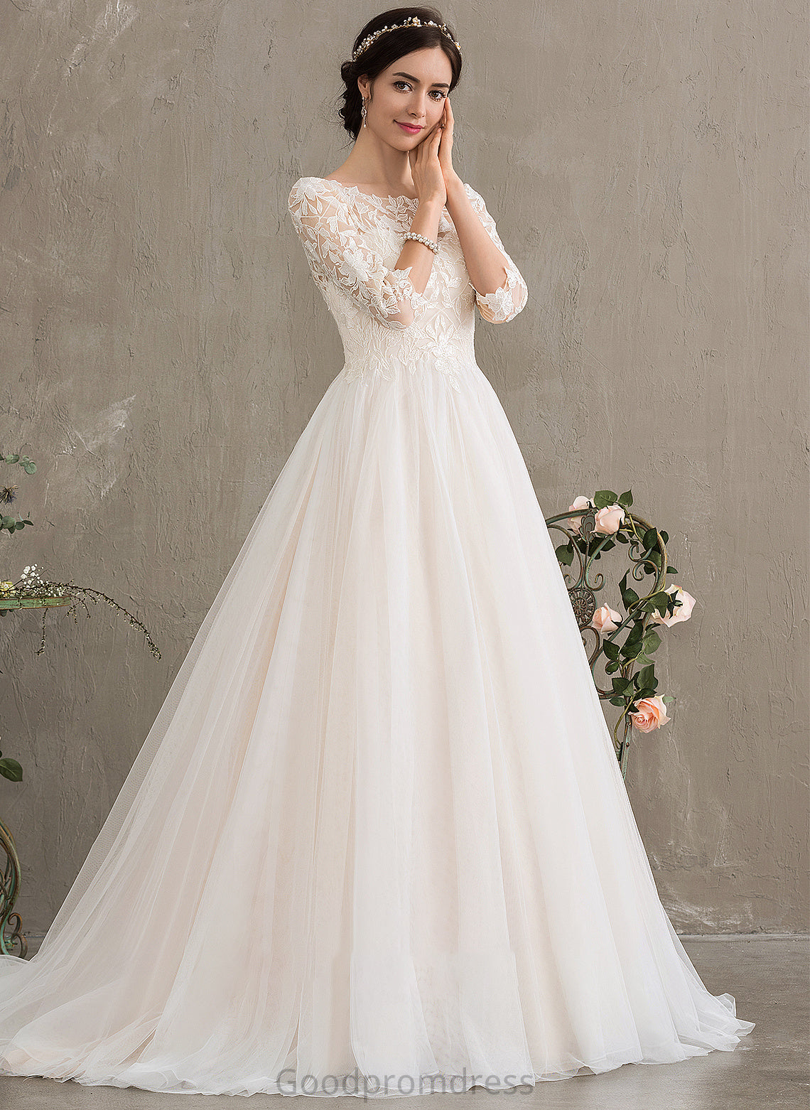 Court Wedding Dresses Train Neck Dress Scoop Wedding Tulle Ball-Gown/Princess Sequins With Nina