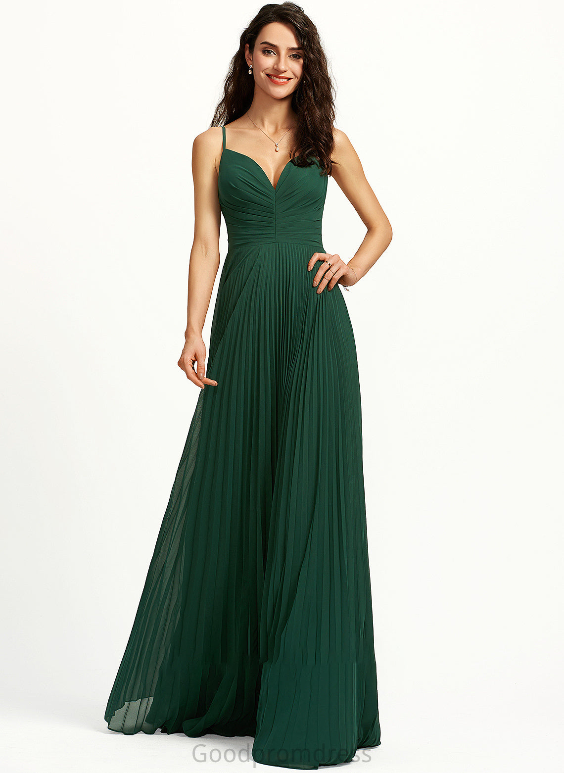 V-neck Prom Dresses Pleated Sloane A-Line With Floor-Length