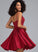 Homecoming Dresses Lace With Beading V-neck Short/Mini Homecoming Dress A-Line Satin Phoenix