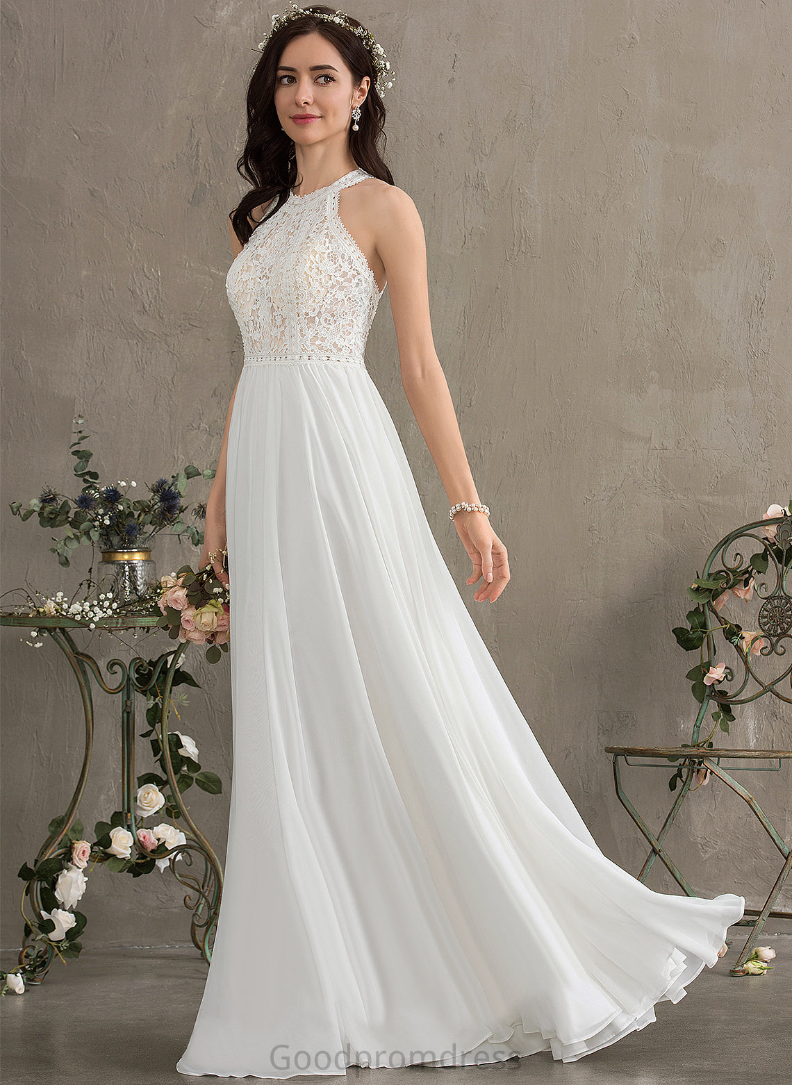 Lace Chiffon Dress A-Line Taryn Floor-Length Wedding Wedding Dresses